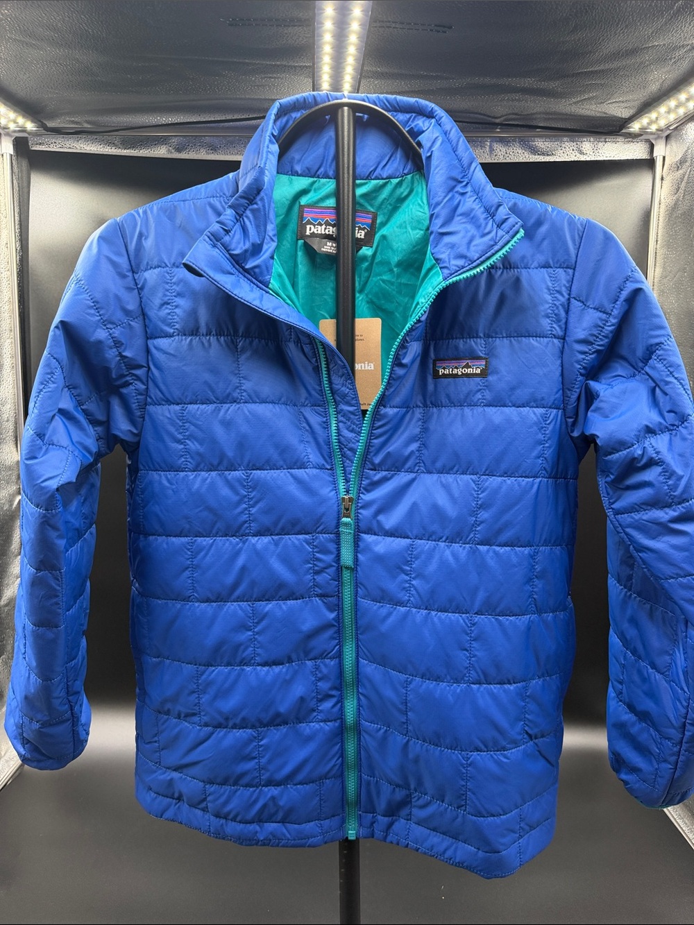 Patagonia Kids Royal Blue Puffer Jacket with Teal Interior